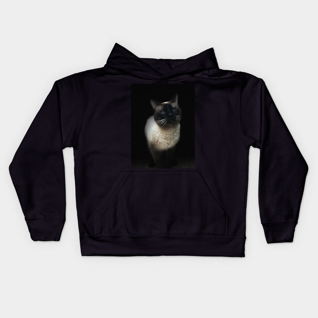 Blue-eyed Siamese cat Kids Hoodie by Khala